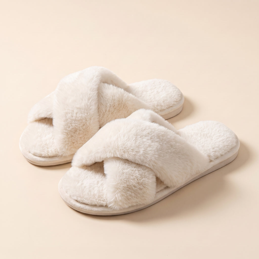 Claquettes Nuage Femme fausse fourrure – Blanc
