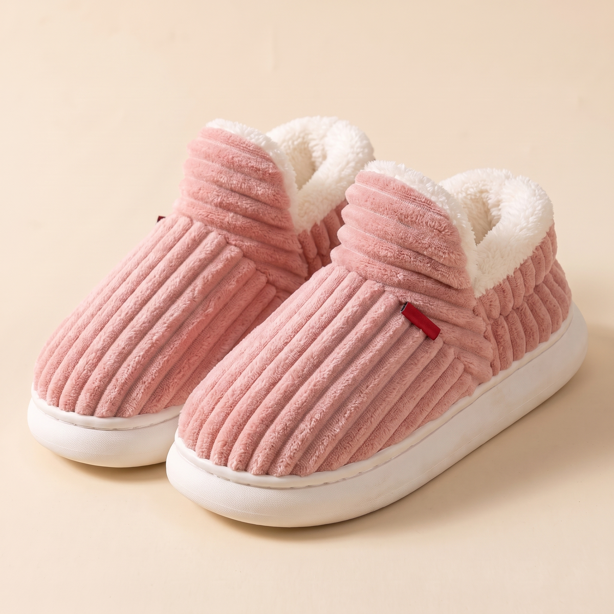 Chaussons Cocon en velours côtelé – Rose poudré
