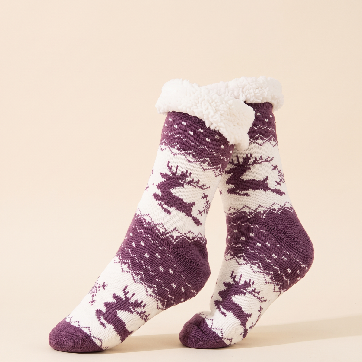 Chaussettes polaires nordiques doublées sherpa – Prune