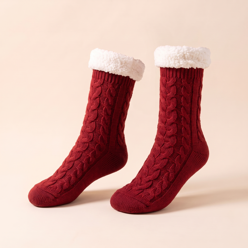 Chaussettes torsadées doublées sherpa – Rouge