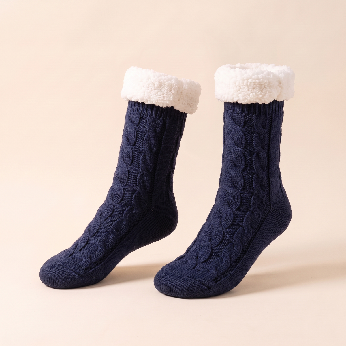 Chaussettes torsadées doublées sherpa – Bleu marine