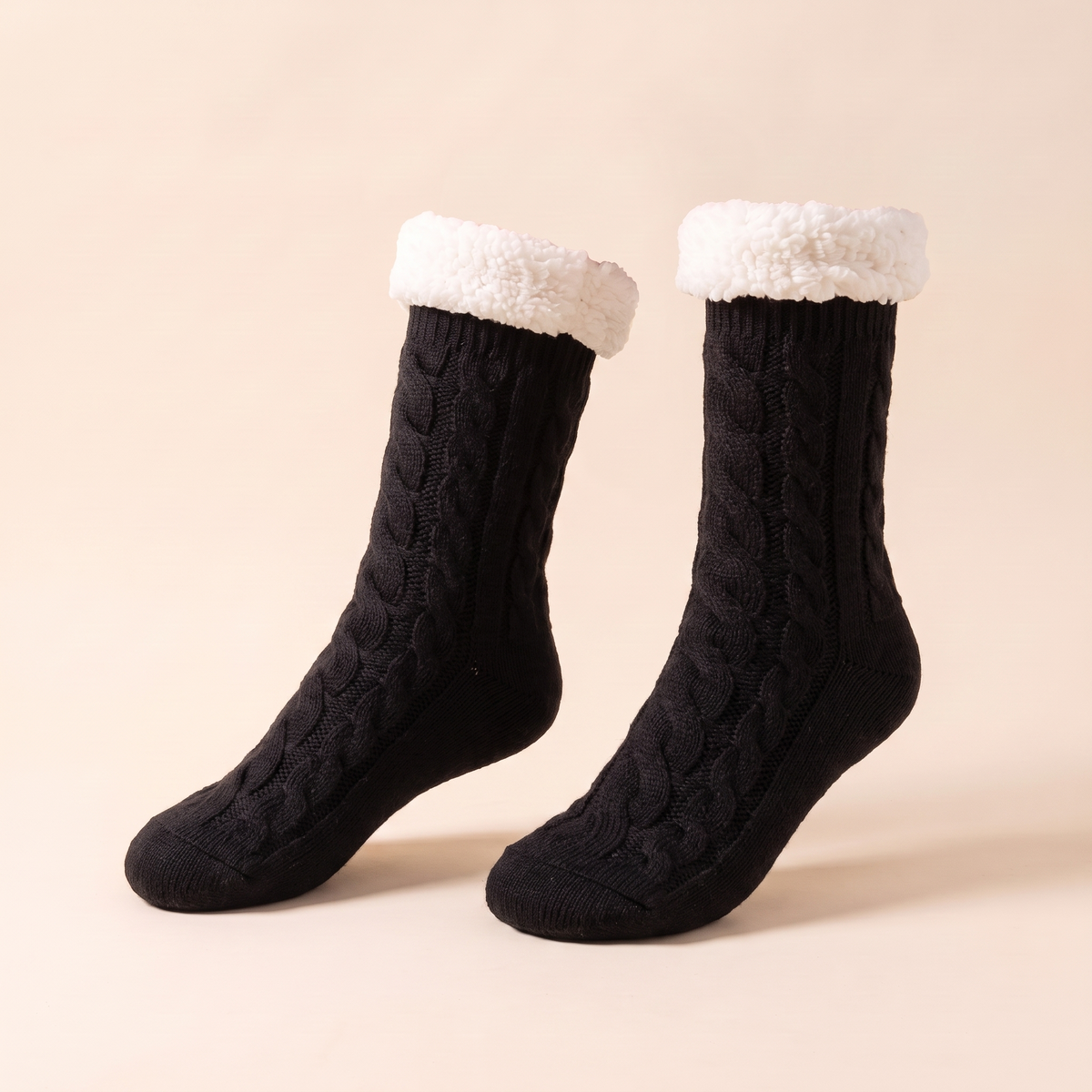 Chaussettes torsadées doublées sherpa – Noir