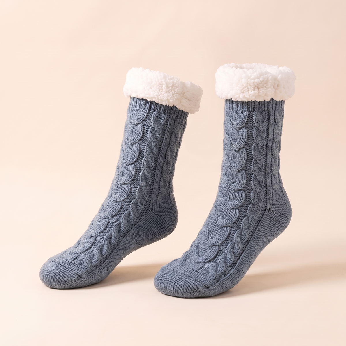 Chaussettes torsadées doublées sherpa – Bleu gris
