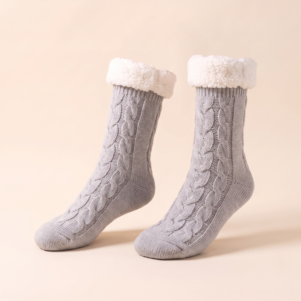 Chaussettes torsadées doublées sherpa – Gris