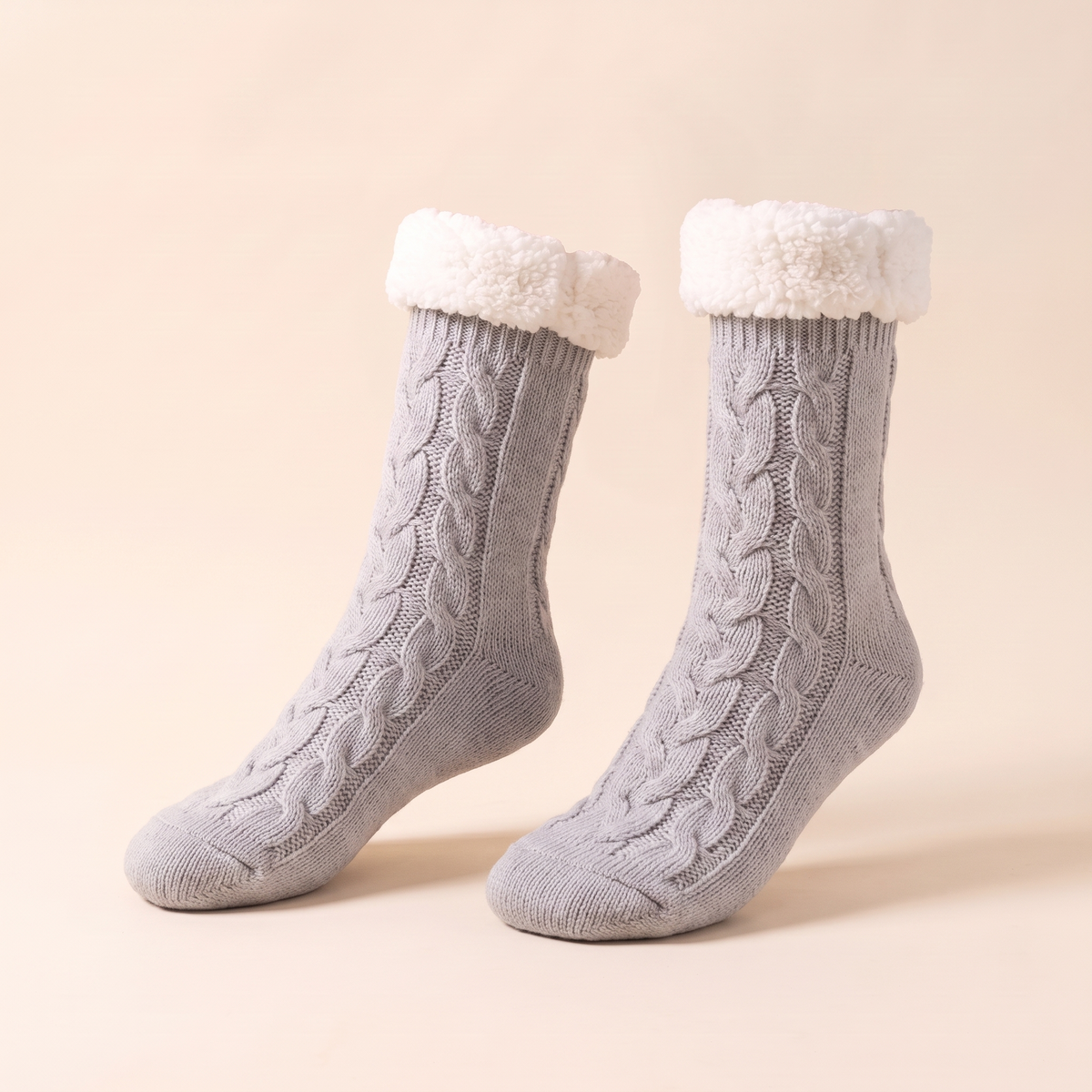 Chaussettes torsadées doublées sherpa – Gris