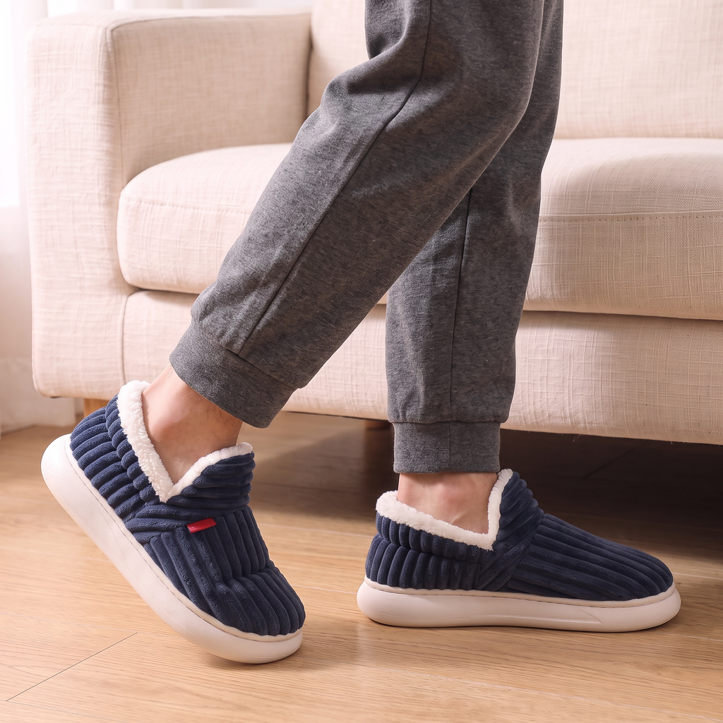 Cocon Men's slippers in Navy blue worn while walking