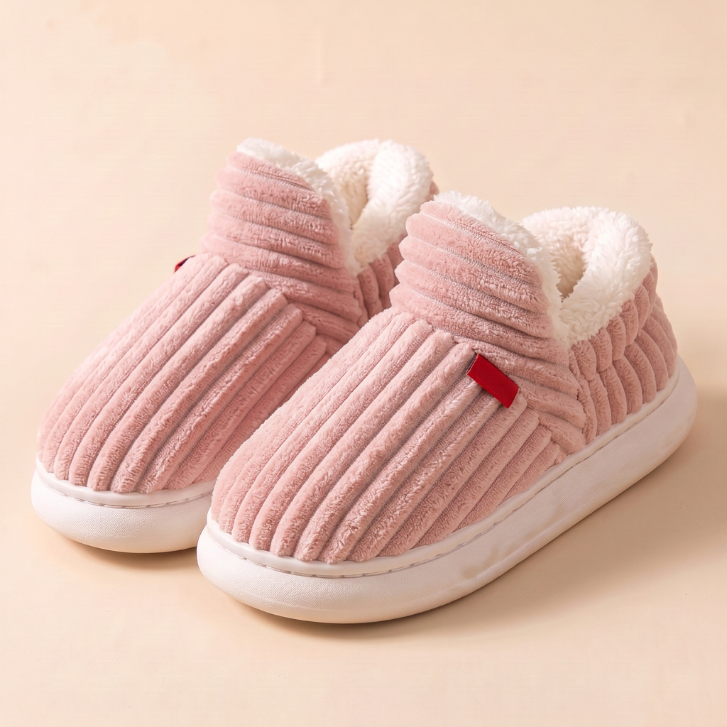 Chaussons Cocon Enfant en velours côtelé – Rose poudré