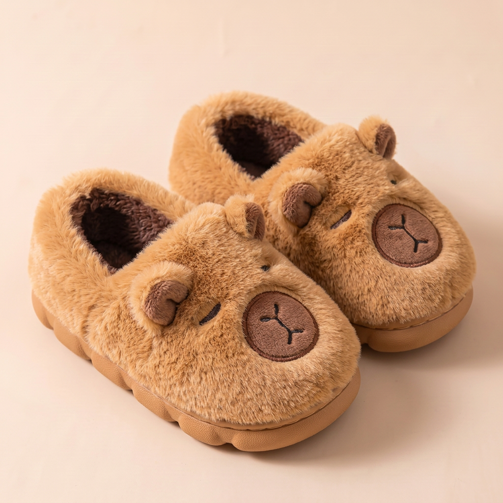 Chaussons Capybara Enfant en peluche – Caramel