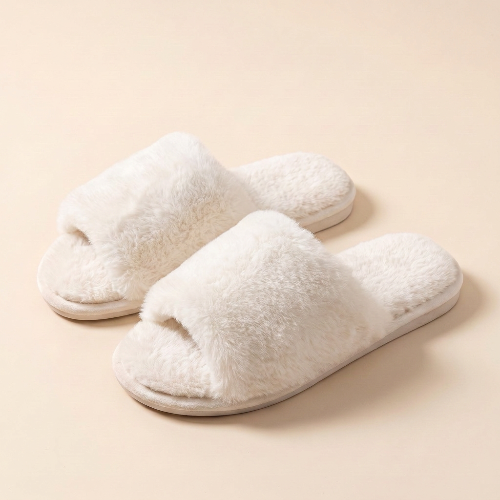 Claquettes Bandeau fausse fourrure – Blanc