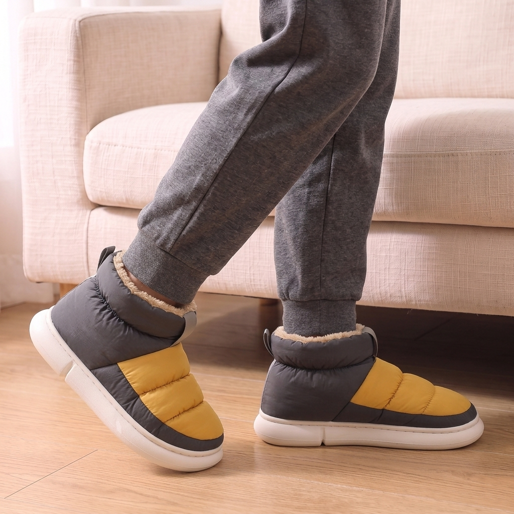 Bottillons Doudoune Homme Moutarde portés en marchant