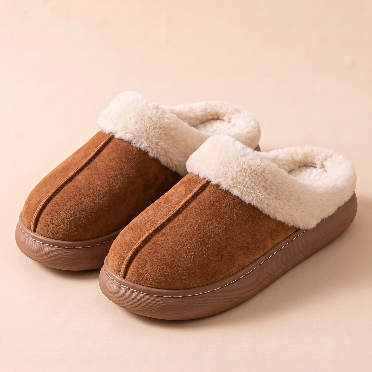 Mules Montagne Homme effet daim fourrées – Marron