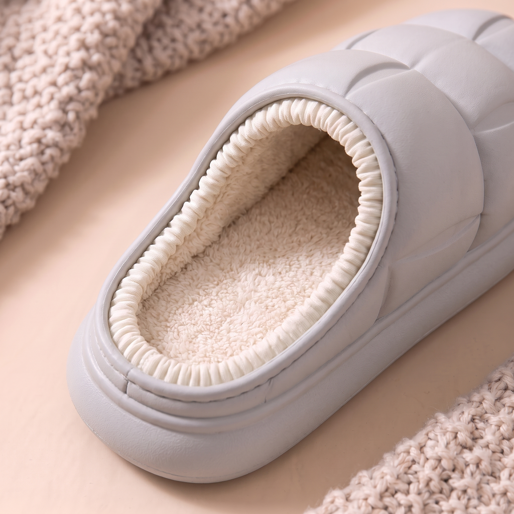 Doublure bouclette et bord froncé des Mules Bulle Homme Gris